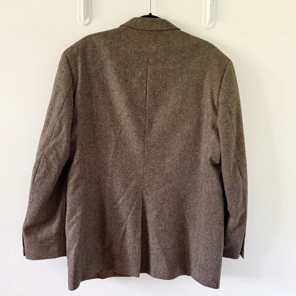 Stafford Mens 42L Wool Lambswool Blazer Sport Coat Tweed 2 Button Front Brown